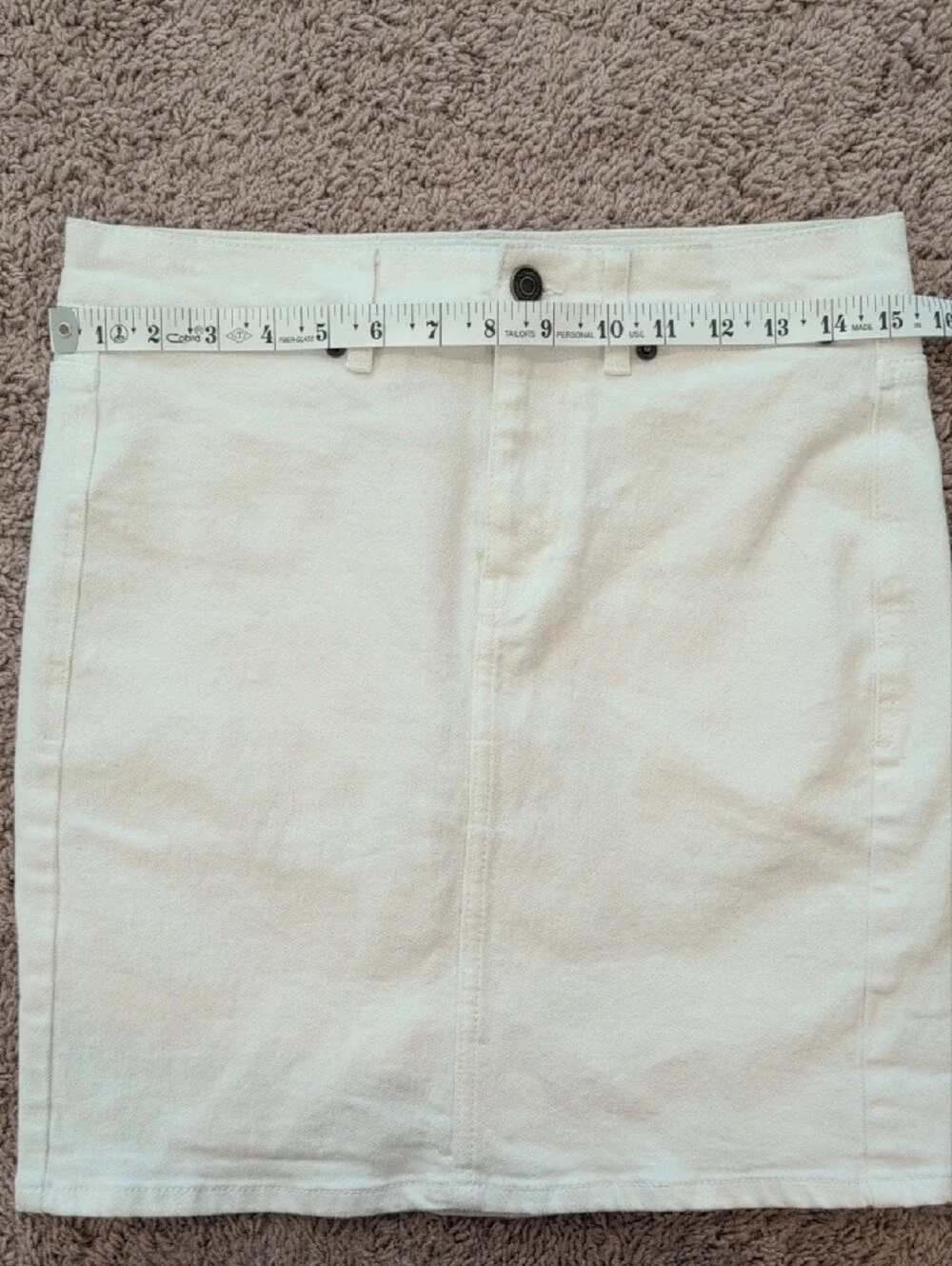 White Cotton Blend Straight Mini Skirt